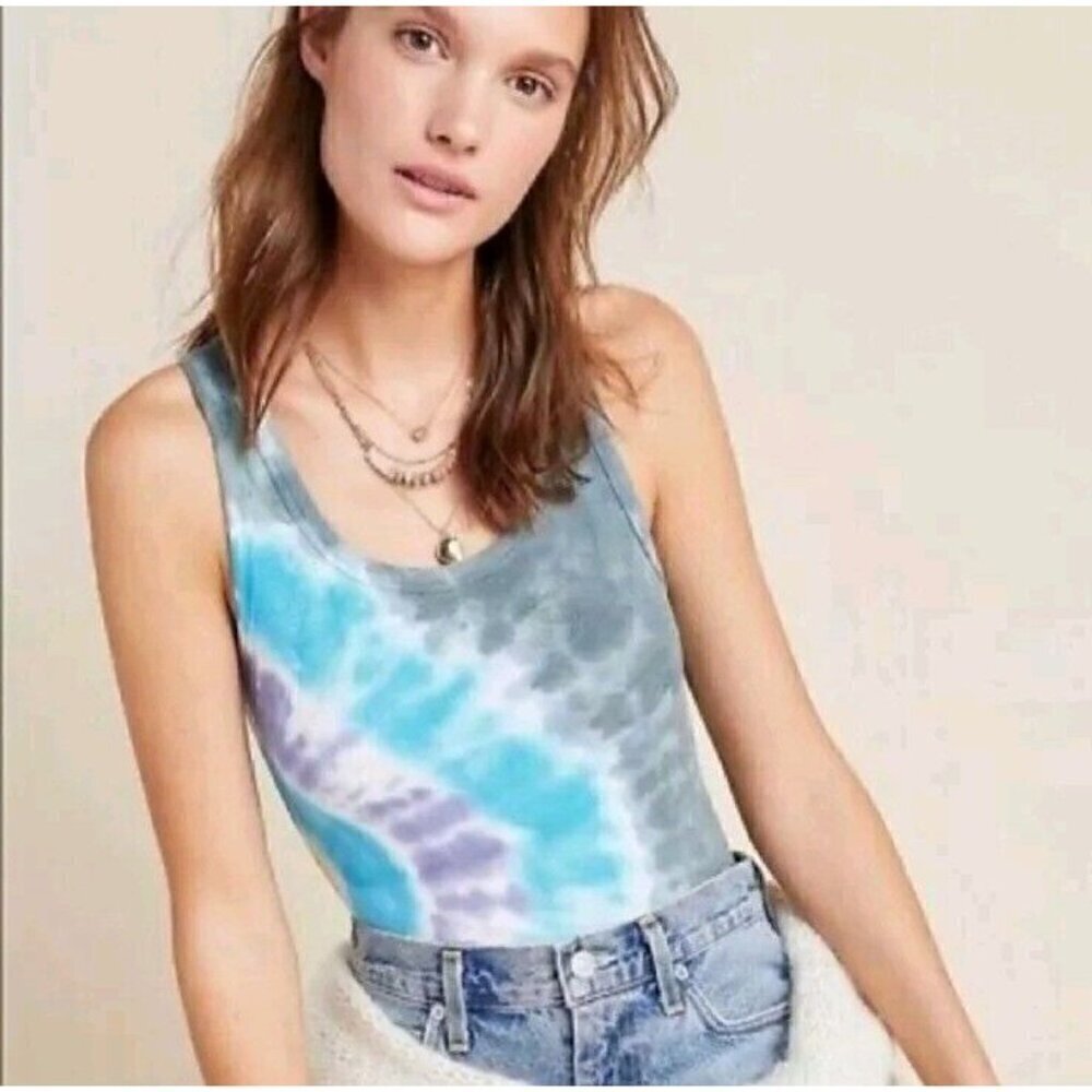 Agolde Tie Dye Rib Tank Bodysuit Gray Blue Women’s Size M Boho Festival Hippie
